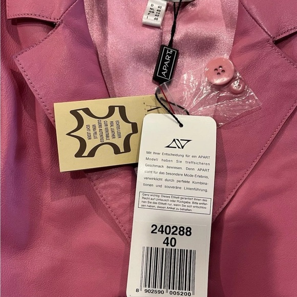Apart Impressions Womans Pink leather Button Up Blazer Jacket Size 40 US10 NWT - Picture 3 of 6